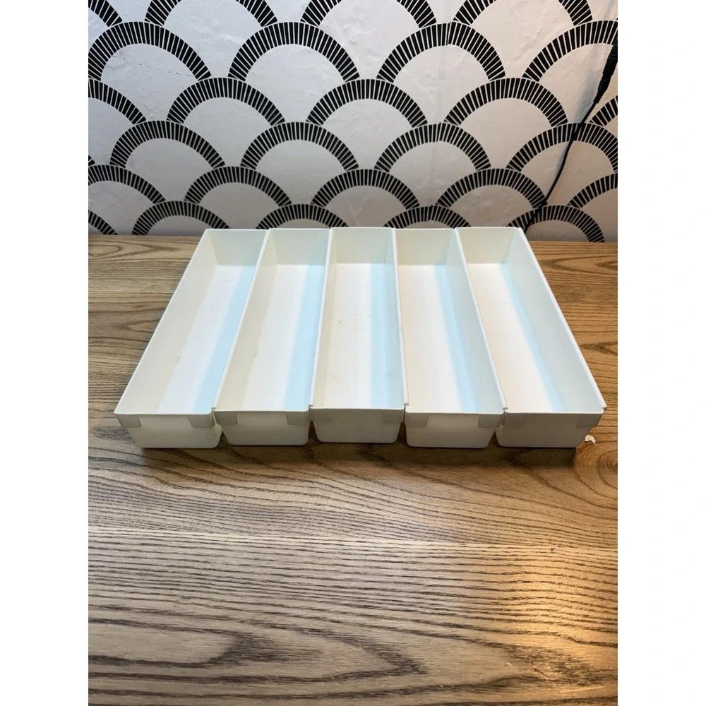 VTG Rubbermaid Drawer Organizer Set 5 White 2912 Plastic Bins Containers 12x3x2